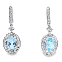 Load image into Gallery viewer, Aquamarine Diamond Dangle Earrings 10KT White Gold
