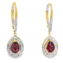 Load image into Gallery viewer, 1.05ct Garnet Diamond Dangle Earrings 10KT Yellow Gold
