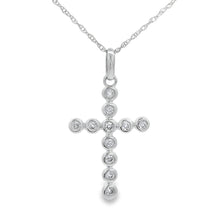 Load image into Gallery viewer, .15ct Diamond Cross Religious Pendant 14KT White Gold
