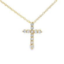 Load image into Gallery viewer, .11ct Diamond Cross Religious Pendant 14KT Yellow Gold
