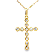 Load image into Gallery viewer, .15ct Diamond Cross Religious Pendant 14KT Yellow Gold
