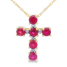 Load image into Gallery viewer, Ruby Diamond Cross Religious Pendant 10KT Yellow Gold
