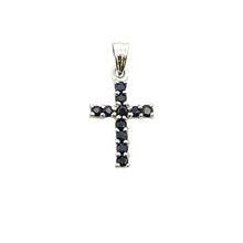 Load image into Gallery viewer, .21ct Sapphire Cross Religious Pendant 10KT White Gold
