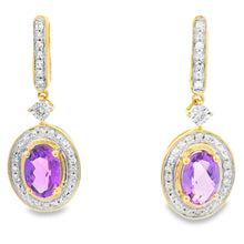 Load image into Gallery viewer, .93ct Amethyst Diamond Dangle Earrings 10KT Yellow Gold
