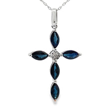 Load image into Gallery viewer, 1.73ct Sapphire Cross Religious Pendant 10KT White Gold
