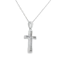 Load image into Gallery viewer, .12ct Diamond Cross Religious Pendant 14KT White Gold
