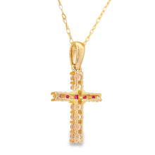 Load image into Gallery viewer, .29ct Ruby Cross Religious Pendant 14KT Yellow Gold
