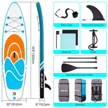 Load image into Gallery viewer, Inflatable Paddle Board Stand up Adults with Adjustable Paddle and Removable Fin Orange
