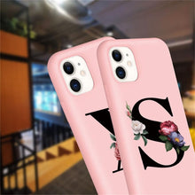 Load image into Gallery viewer, Initial Letter Silicon Phone Case For Iphone  12 Pro Max Retro Pink Flower Soft Back Cover Compatible With Iphone Case Soft Touch Cute Pink Silicone Back Cover For Iphone
