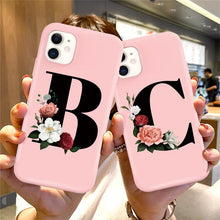 Load image into Gallery viewer, Initial Letter Silicon Phone Case For Iphone  12 Pro Max Retro Pink Flower Soft Back Cover Compatible With Iphone Case Soft Touch Cute Pink Silicone Back Cover For Iphone

