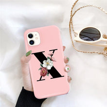 Load image into Gallery viewer, Initial Letter Silicon Phone Case For Iphone  12 Pro Max Retro Pink Flower Soft Back Cover Compatible With Iphone Case Soft Touch Cute Pink Silicone Back Cover For Iphone
