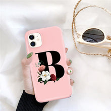 Load image into Gallery viewer, Initial Letter Silicon Phone Case For Iphone  12 Pro Max Retro Pink Flower Soft Back Cover Compatible With Iphone Case Soft Touch Cute Pink Silicone Back Cover For Iphone
