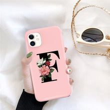 Load image into Gallery viewer, Initial Letter Silicon Phone Case For Iphone  12 Pro Max Retro Pink Flower Soft Back Cover Compatible With Iphone Case Soft Touch Cute Pink Silicone Back Cover For Iphone
