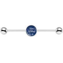 Load image into Gallery viewer, 14G Happy Holidays Snowflake Industrial Barbell 37mm
