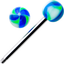 Load image into Gallery viewer, Blue Green Swirl 6mm Acrylic Ball Barbell Tongue Ring
