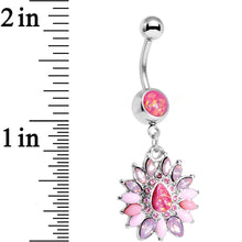 Load image into Gallery viewer, Pink Faux Opal Dewdrop Flower Dangle Belly Ring
