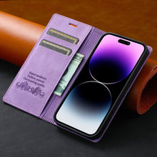 Load image into Gallery viewer, Iphone Wallet Skin Friendly Magnetic Flip With Card Slot Leather Case For iPhone 14 Pro Max 13 12 11 Modern Purple Genuine Leather Detachable Magnetic Flip Cover with Card Holders
