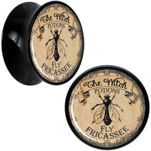 Load image into Gallery viewer, Witches Brew Fly Fricassee Halloween Black Acrylic Plug Sizes 0G to 20mm
