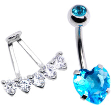 Load image into Gallery viewer, Aqua CZ Gem Sweet Heart Sweep Dangle Belly Ring

