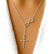 Load image into Gallery viewer, Italian Sterling Silver Infinity Cross Lariat Necklace
