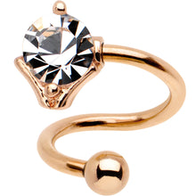 Load image into Gallery viewer, Clear CZ Gem Rose Gold PVD Dewdrop Spiral Twister Top Mount Belly Ring
