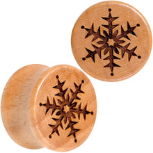 Load image into Gallery viewer, Organic Beechwood Holiday Winter Snowflake Saddle Plug Set Sizes 8mm to 25mm
