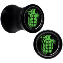 Load image into Gallery viewer, Black Acrylic Green Grenade Saddle Plug Set 2G
