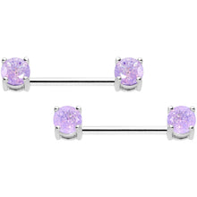 Load image into Gallery viewer, Purple CZ Gem Captive Ring Straight Barbell Nipple Ring Set
