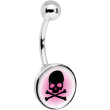 Load image into Gallery viewer, Pink Black Skull Belly Ring
