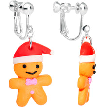 Load image into Gallery viewer, Silver Plated Holiday Gingerbread Santa Clip On Earrings
