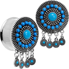Load image into Gallery viewer, Southwest Blue Drum Dreamcatcher Dangle Double Flare Plug Set 6mm to 25mm
