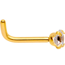 Load image into Gallery viewer, 18G 1/4 Clear 3mm CZ Gem Gold IP L-Shape Nose Ring
