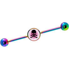Load image into Gallery viewer, 14G Pink Rainbow Skull Rainbow Industrial Barbell 37mm
