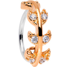 Load image into Gallery viewer, 18G Clear CZ Gem Rose Gold Tone Leafy Seamless Circular Ring
