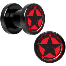 Load image into Gallery viewer, Black Red Distressed Star Black Anodized Screw Fit Plug Set 2G
