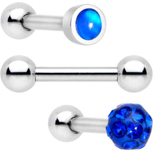 Load image into Gallery viewer, 16G 1/4 Blue Faux Opal Inlay Cartilage Tragus Earring 3 Pack Set

