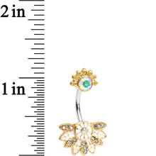 Load image into Gallery viewer, Aurora Gem Tropical Flowering Fan Double Mount Belly Ring
