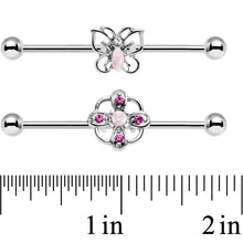 Load image into Gallery viewer, 14G Pink Faux Opal Butterfly Flower Industrial Barbell Set 38mm
