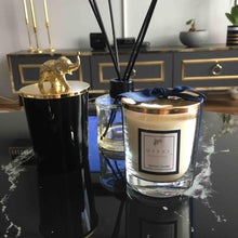 Load image into Gallery viewer, Jasmine Sandal Scented Glass Candle With Golden Metal Cover  Long-Burning Fragrant Candles in Glass Container With Metal Lid Hand-Poured Natural Soy Blend No Additives No Dye
