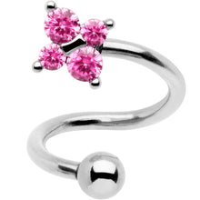 Load image into Gallery viewer, Pink CZ Gem Flower Cluster Spiral Twister Top Mount Belly Ring
