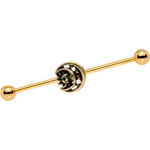 Load image into Gallery viewer, Gold PVD Sun of the Moon Industrial Barbell 38mm
