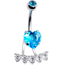 Load image into Gallery viewer, Aqua CZ Gem Sweet Heart Sweep Dangle Belly Ring
