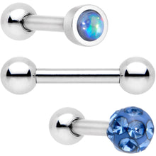 Load image into Gallery viewer, 16G 1/4 Sky Blue Faux Opal Inlay Cartilage Tragus Earring 3 Pack Set
