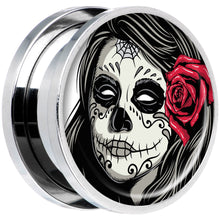 Load image into Gallery viewer, Katrina Sugar Skull with Rose Flower Steel Screw Fit Plug Set 18mm
