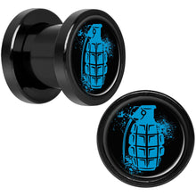 Load image into Gallery viewer, Blue Grenade Black Anodized Screw Fit Plug Set 0G
