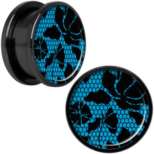 Load image into Gallery viewer, Blue Floral Lace Black Anodized Screw Fit Plug Set 18mm
