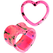 Load image into Gallery viewer, Black Speckled Pink Acrylic Heart Saddle Plug Set 4mm to 20mm

