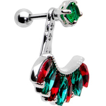 Load image into Gallery viewer, 1/4 Red Green Gem Holiday Fan Dangle Cartilage Tragus Piercing
