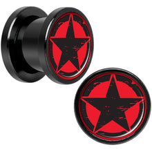 Load image into Gallery viewer, Black Red Distressed Star Black Anodized Screw Fit Plug Set 00G
