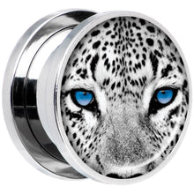 Load image into Gallery viewer, Black White Leopard Eyes Steel Screw Fit Plug Set 5/8
